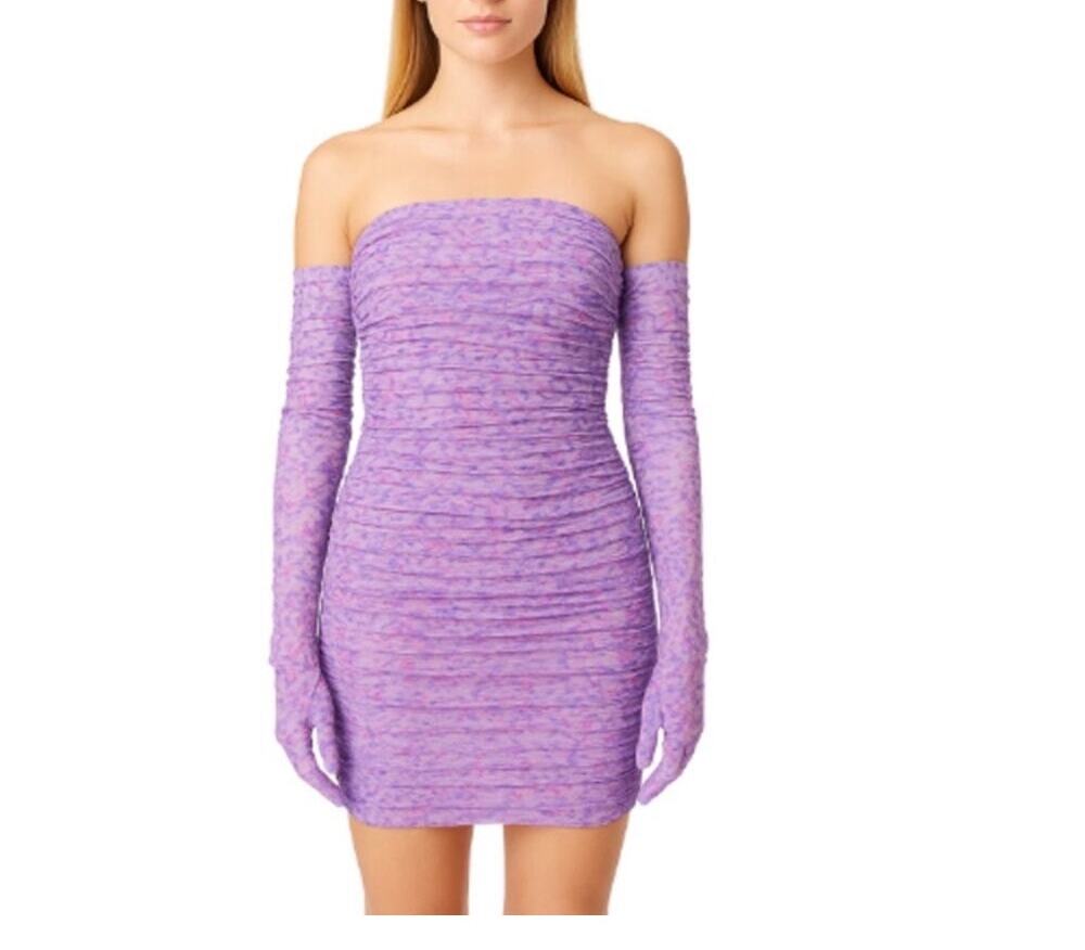 Revolve X MISCREANTS Purple Ruched Cupid Mini Dress Gloves Floral Sheer Mesh 10